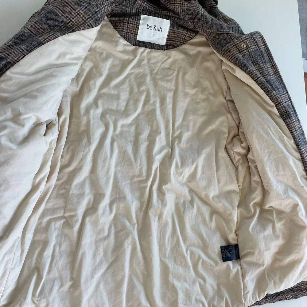 ba&sh Cox Marron Lady Coat Hooded Size 2 Us 8 Plaid Belted Wool blend - Picture 9 of 13